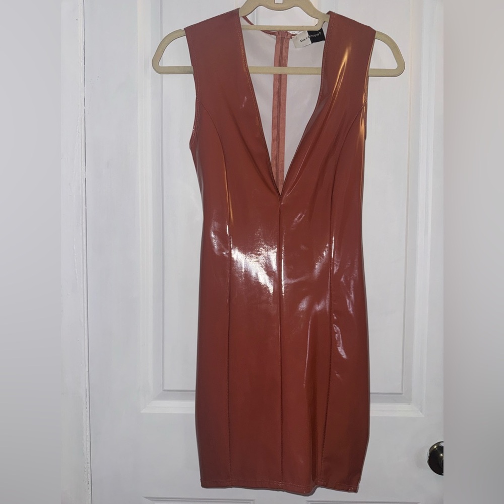 Faux leather mini dress